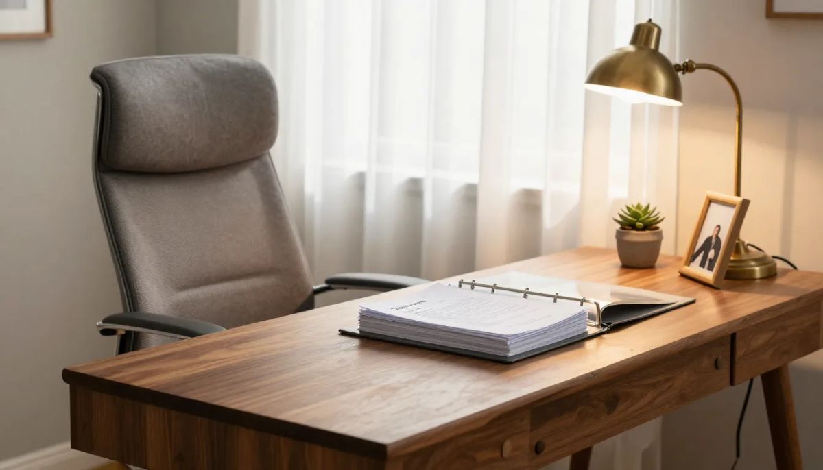 Professional notary signing documents with a client